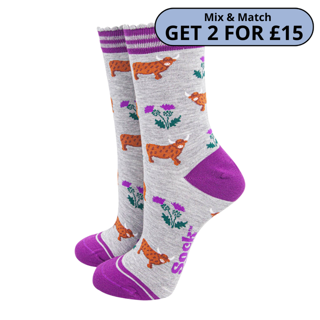 Highland Cow Thistles Bamboo Socks