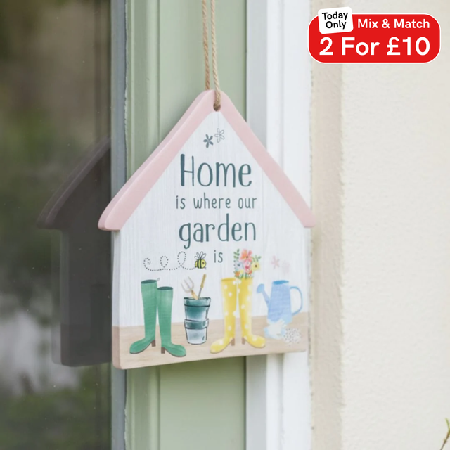 'Home is where our garden is' Happy Garden Hanging Plaque