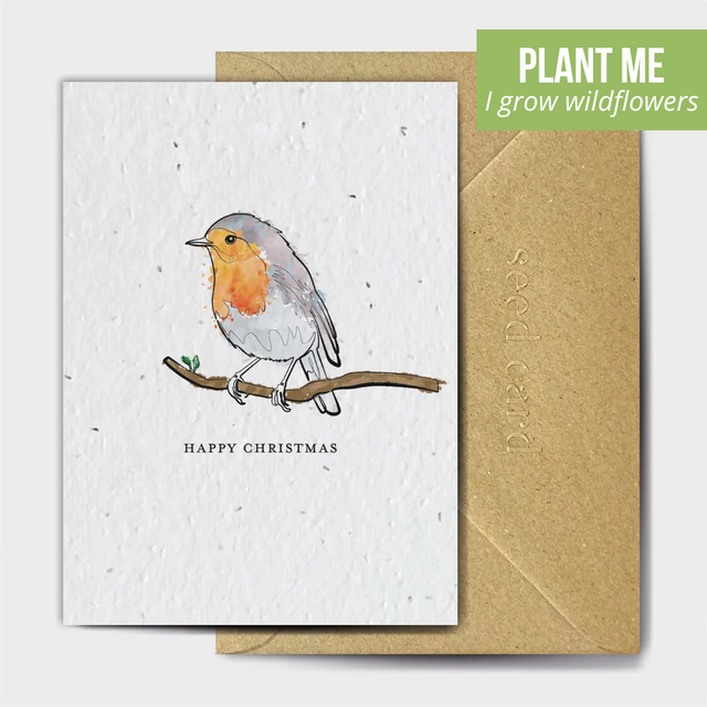 Plantable Happy Christmas Robin Seeded Card