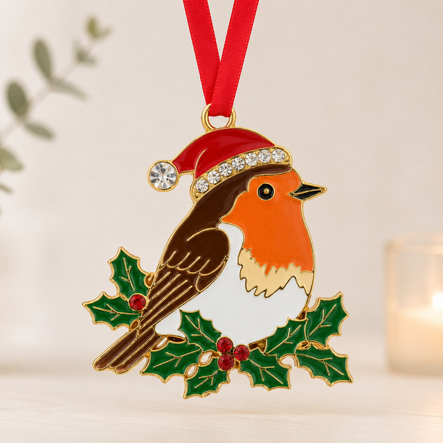 Gift boxed Xmas Treasures Robin Santa Hat