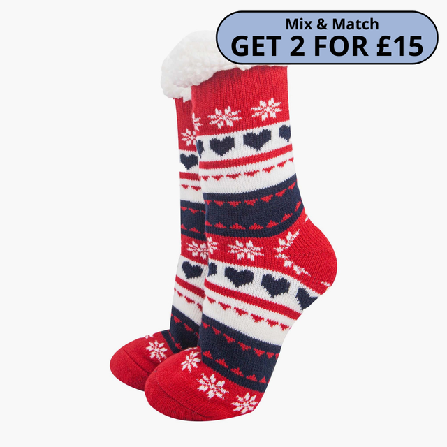 Women's Long Slipper Socks- Navy/Red
