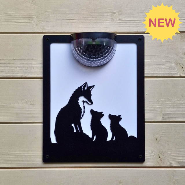 Fox & Cubs Solar Light Wall Plaque