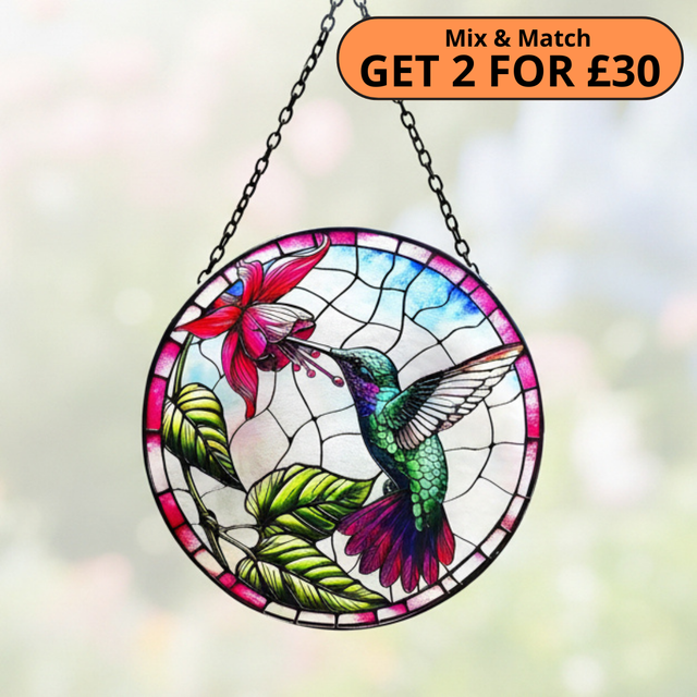 Large Glass Hanging Hummingbird Suncatcher