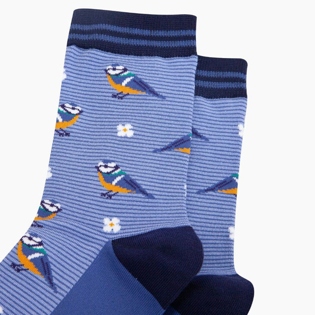 Blue Tit Floral Bamboo Socks