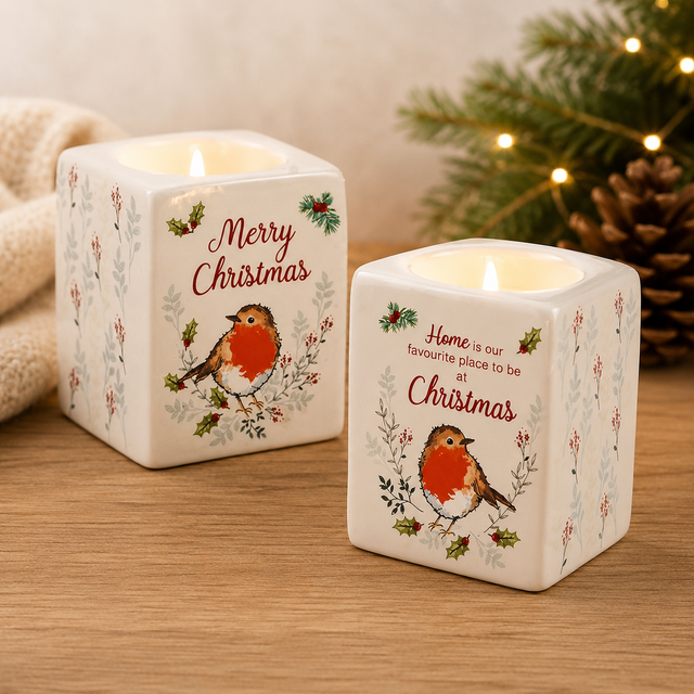 Winter Robin Christmas Tealight Holder