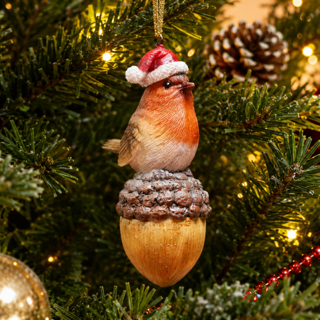 Large Robin On Acorn Tree Decoration
