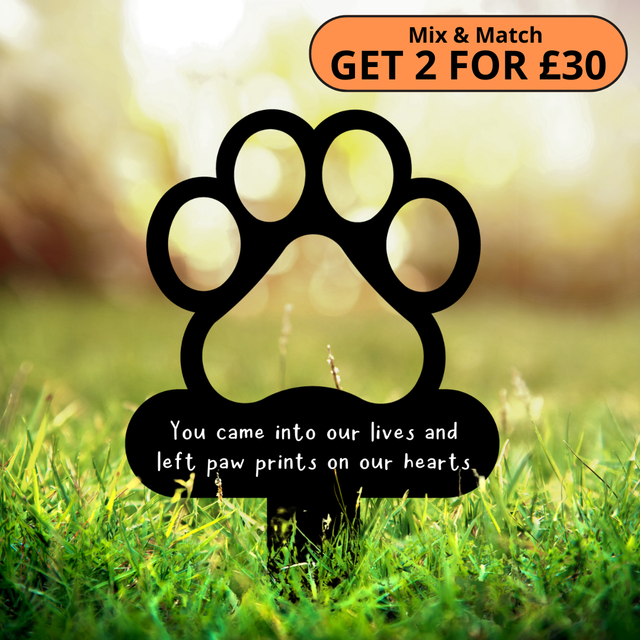 'Paw prints on our hearts' - Memorial Paw Print Metal Stake