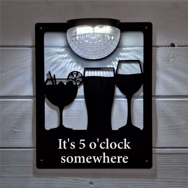 'It's 5 O'clock Somewhere' Drinks Solar Light Wall Plaque
