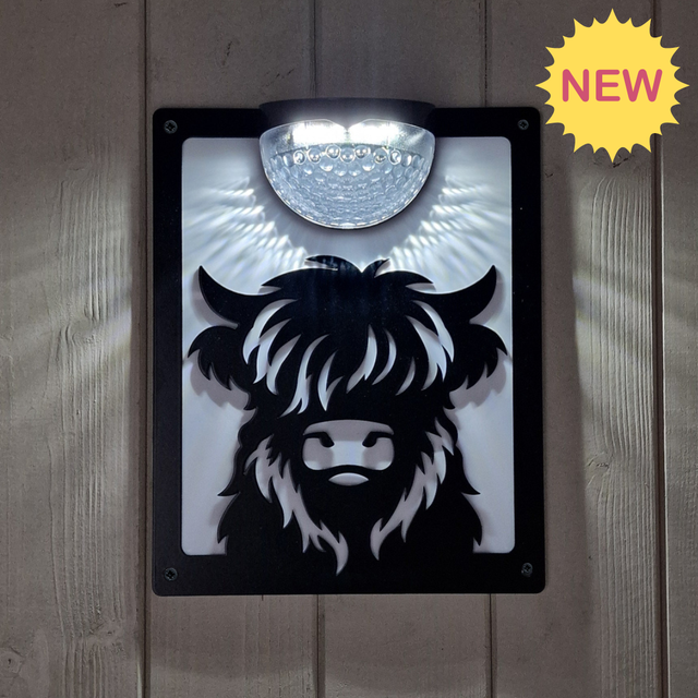 Highland Cow Calf Solar Light Wall Plaque