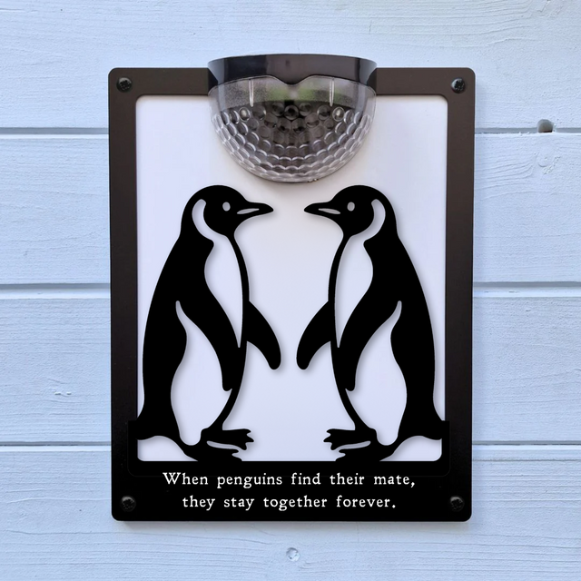 'When Penguins Find Their Mate' Penguin Partners Solar Light Wall Plaque