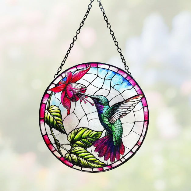 Large Glass Hanging Hummingbird Suncatcher
