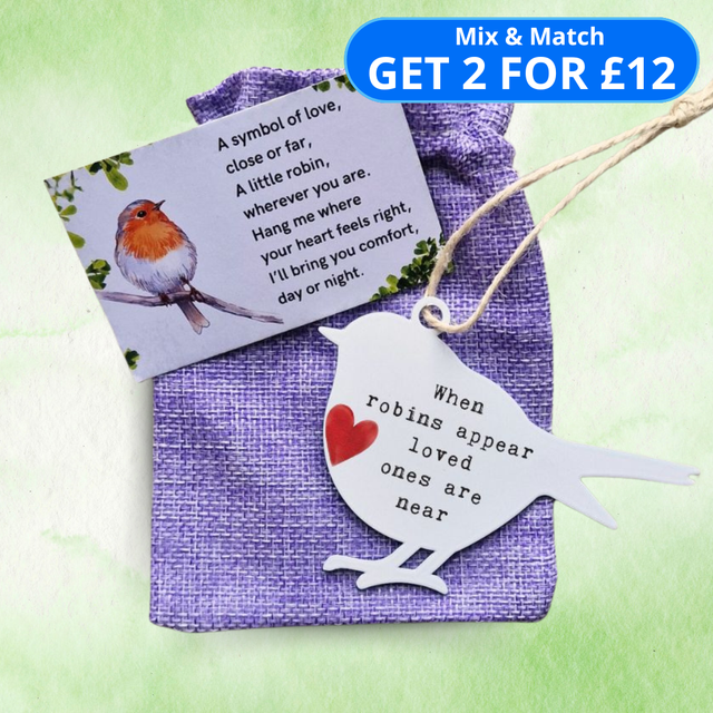 'When Robins Appear Loved Ones Are Near' - White Robin Hanging Decor