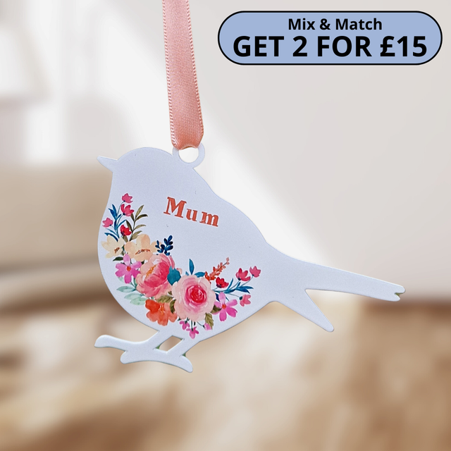 'Mum' Flowers - White Robin Hanging Decor