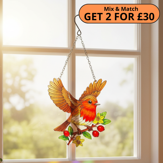 Cut Glass Hanging Suncatcher - Robin
