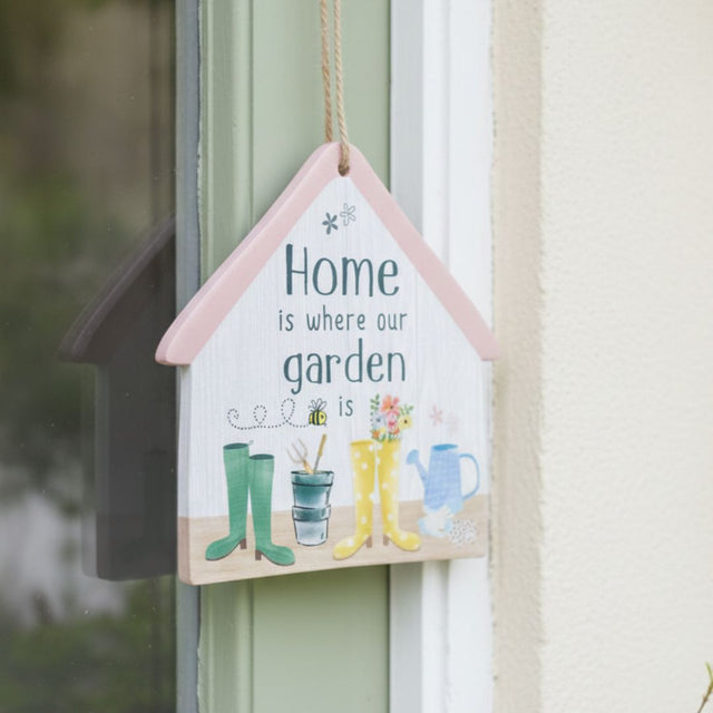 'Home is where our garden is' Happy Garden Hanging Plaque