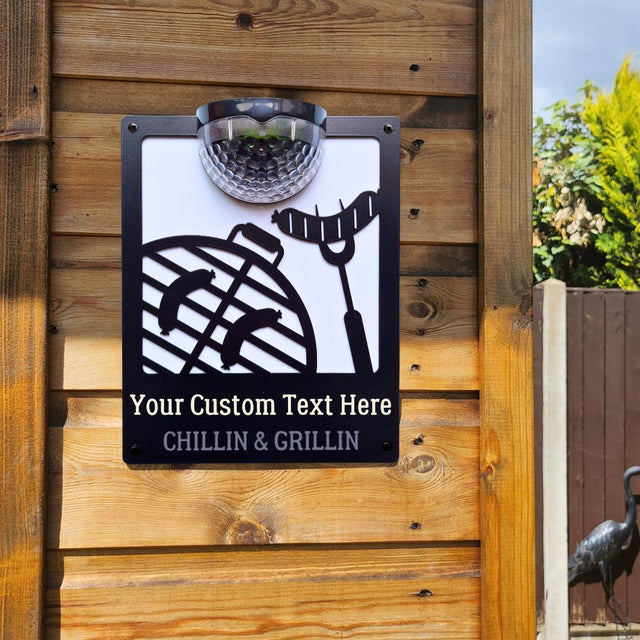 "Chillin & Grillin" BBQ Solar Light Wall Plaque (You Can Personalise Me!)