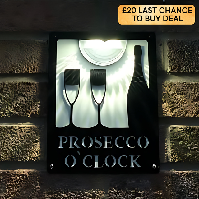 Prosecco O'Clock Sign with Solar Powered Light