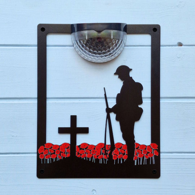 Remembrance Soldier & Red Poppies Solar Light Wall Plaque (You Can Personalise Me!)