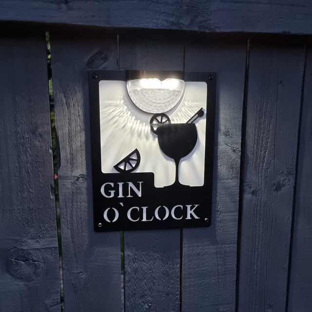 Gin O'Clock Sign with Solar Powered Light