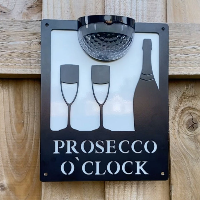 Prosecco O'Clock Sign with Solar Powered Light