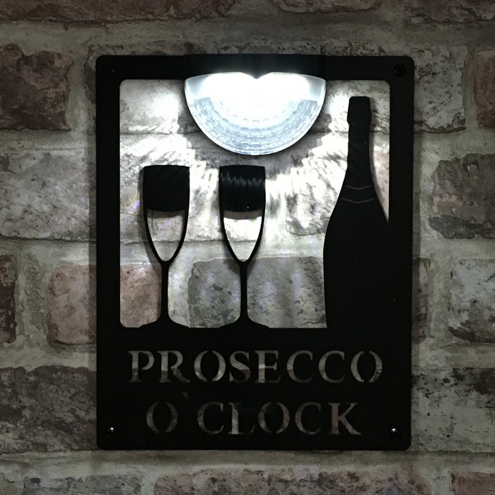 Prosecco O'Clock Sign with Solar Powered Light