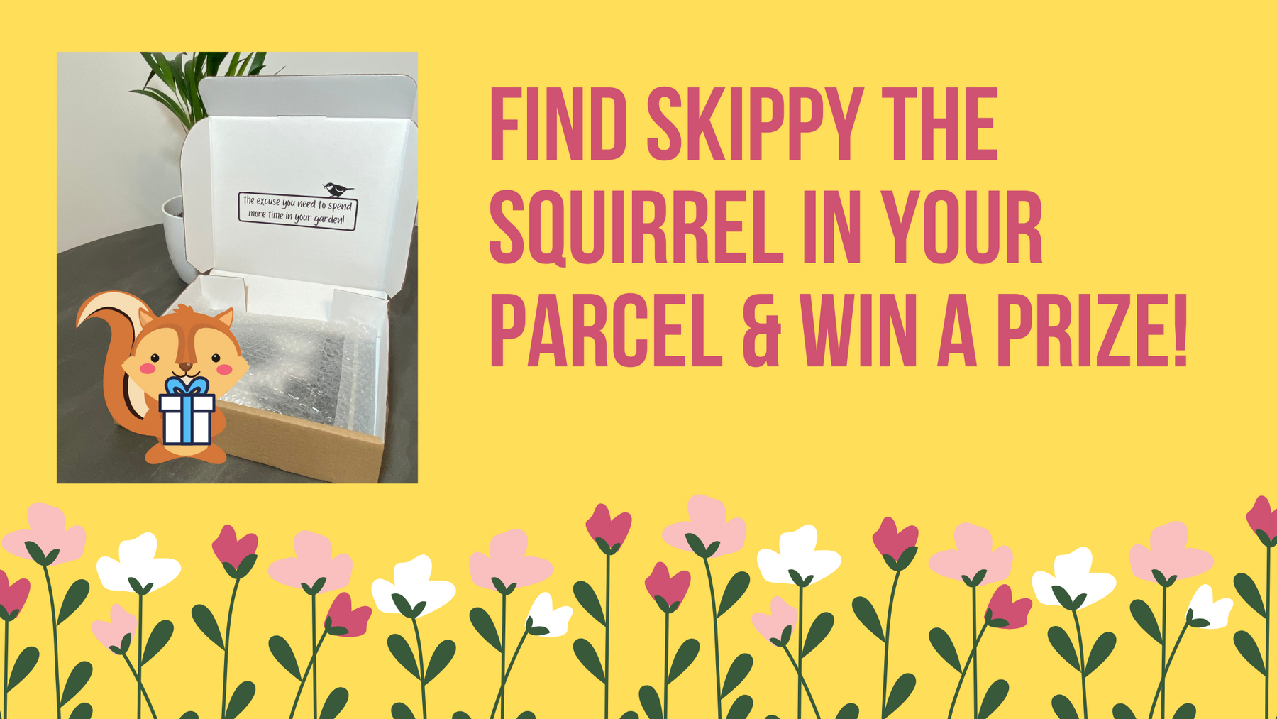 Find Skippy the Squirrel in your parcel and WIN a PRIZE!