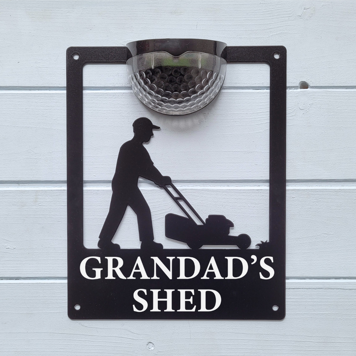 'Grandad's Shed' Lawn Mower Solar Powered Light Plaque