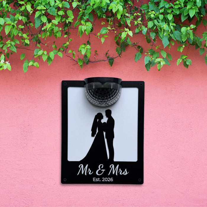 "Mr & Mrs Est 2026"  Wedding Solar Light Wall Plaque