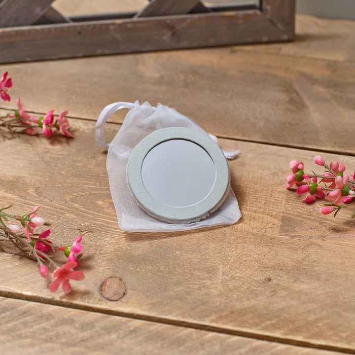 Blue Tit Embroidery and Glass Beads Round Pocket Mirror