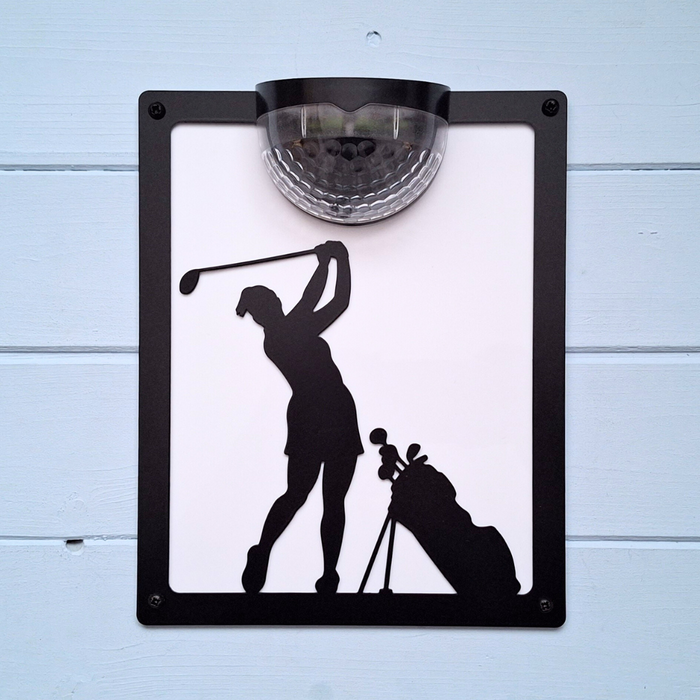 Female Golfer Solar Light Wall Plaque