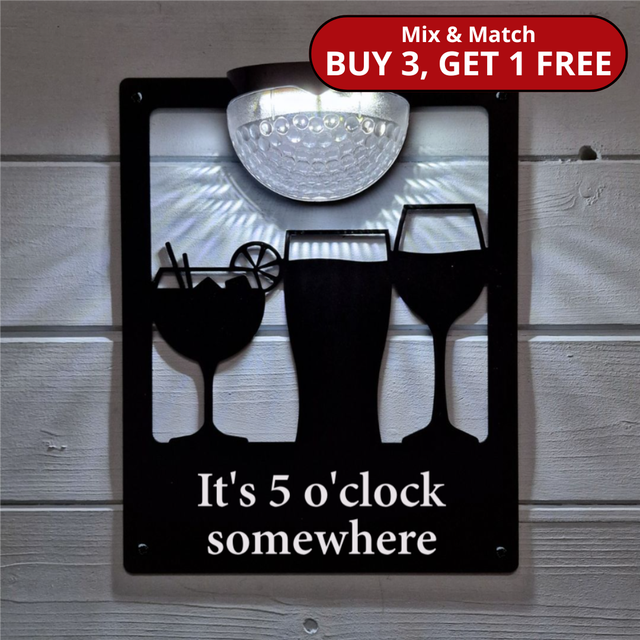 'It's 5 O'clock Somewhere' Drinks Solar Light Wall Plaque
