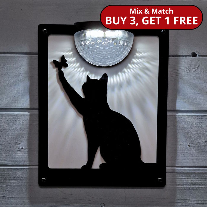 Cat with Butterfly Solar Light Wall Plaque