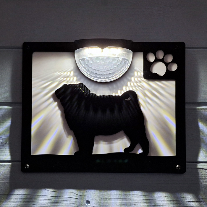 Pug Dog Solar Light Wall Plaque
