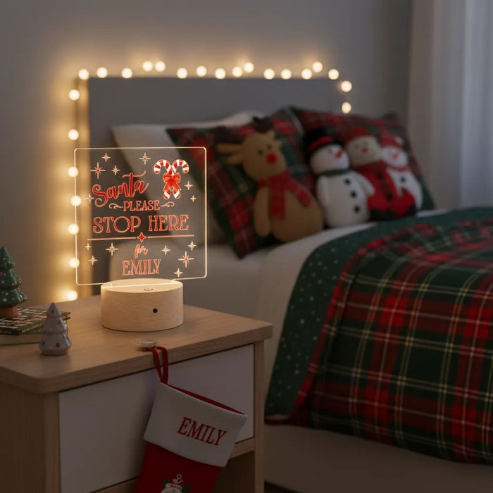 'Santa Please Stop Here' Christmas LED Night Light (You Can Personalise Me!)