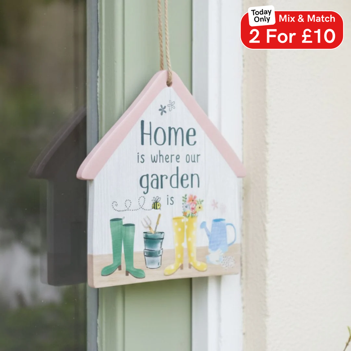 'Home is where our garden is' Happy Garden Hanging Plaque