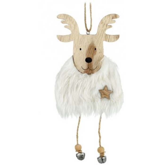 White Fur Wooden Reindeer Hanger