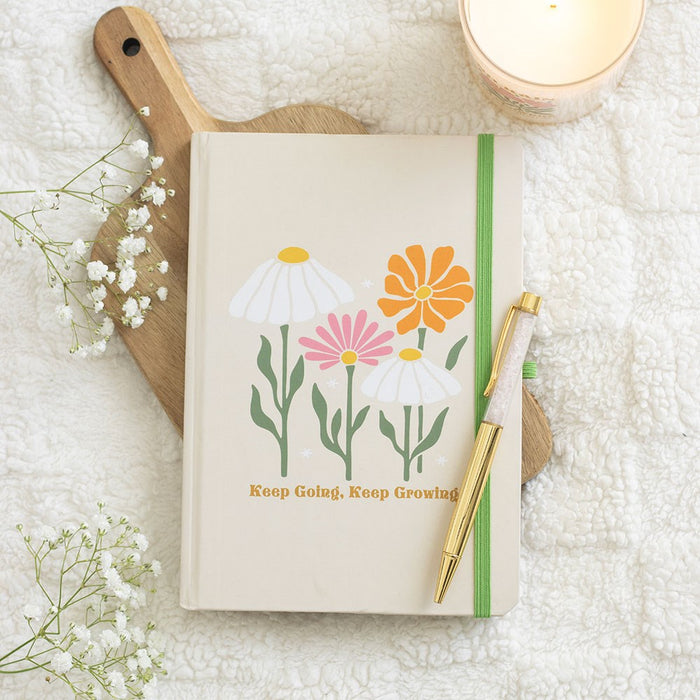 Keep Going, Keep Growing A5 Notebook with Rose Quartz Pen