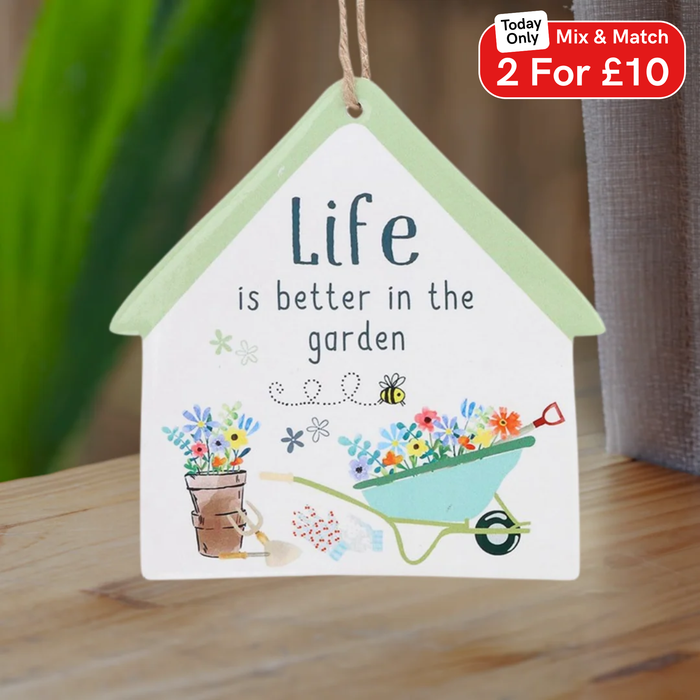 Happy Garden Life Hanging House Sign
