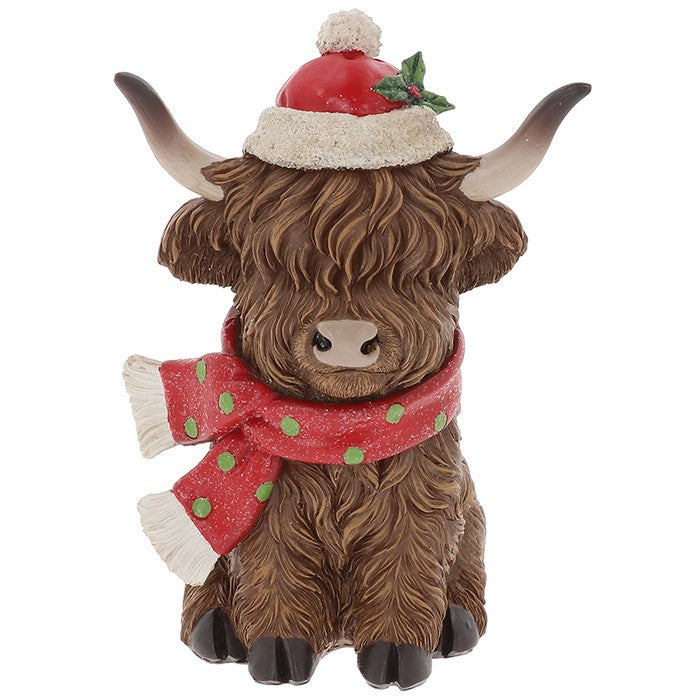 Merry Xmas Highland Cow 18cm