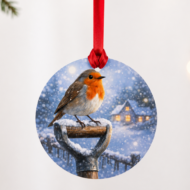 Christmas Tree Glass Hanger - Robin on Spade
