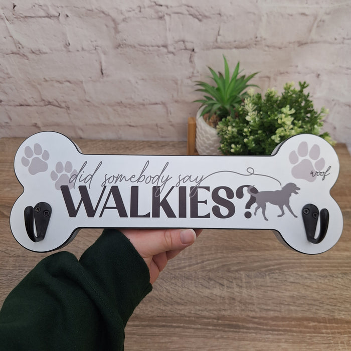 'Did Somebody Say Walkies?' Dog Bone Lead Hanger
