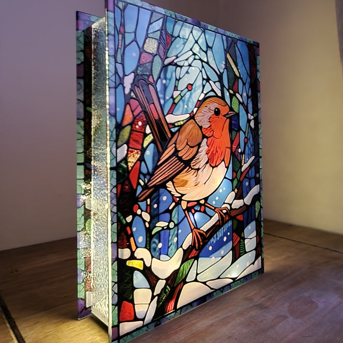 Large Stained Glass Robin LED Lamp