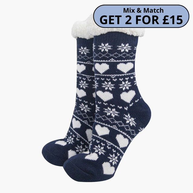 Women's Long Slipper Socks- Navy