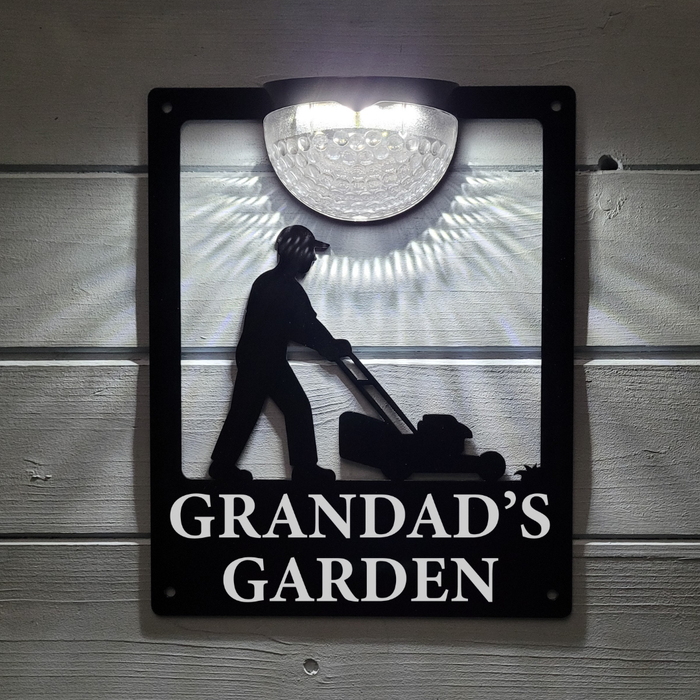 'Grandad's Garden' Lawn Mower Solar Powered Light Plaque