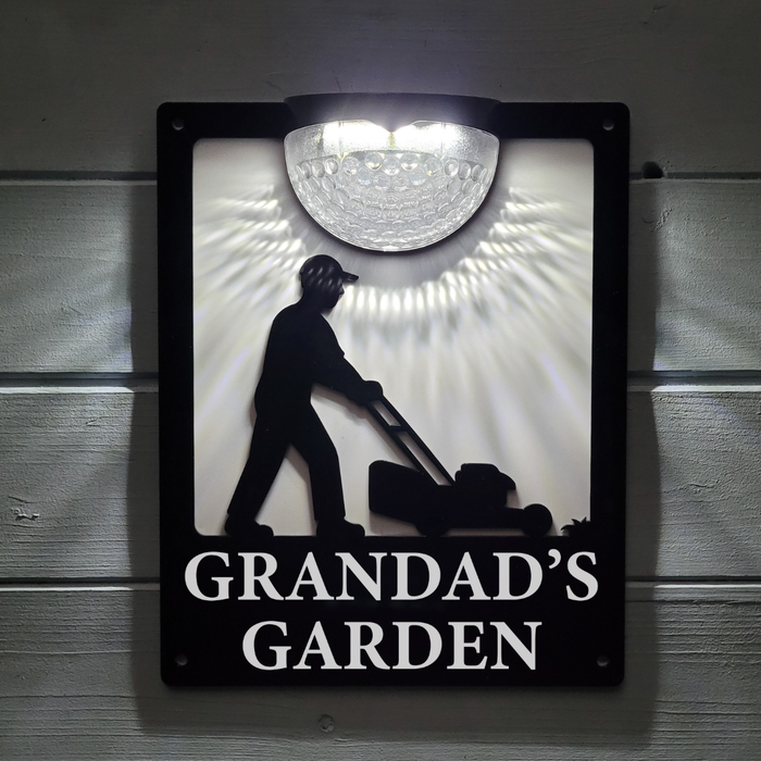 'Grandad's Garden' Lawn Mower Solar Powered Light Plaque