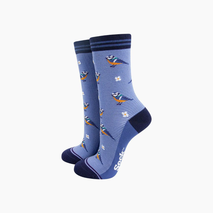 Blue Tit Floral Bamboo Socks