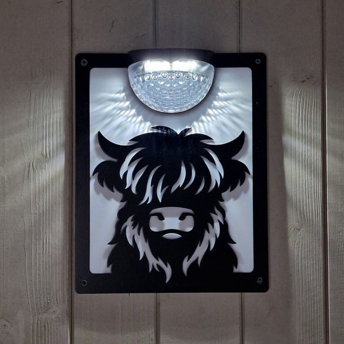 Highland Cow Calf Solar Light Wall Plaque