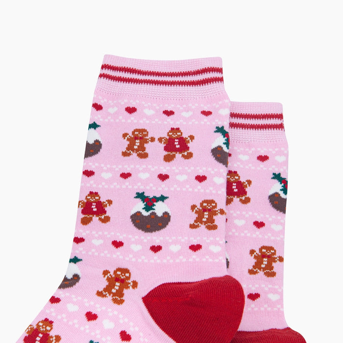 Christmas Pudding & Gingerbread Women's Bamboo Socks in Pink