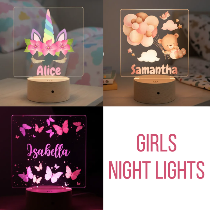 Girls' LED Night Lights (3 Personalised Designs to Choose From)