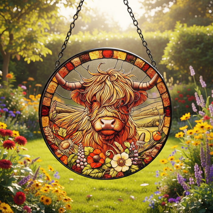 Stained Glass Highland Cow Suncatcher